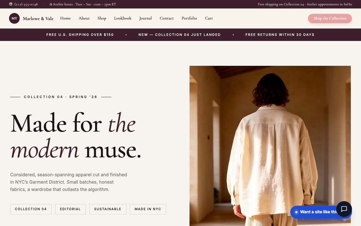 Boutique website demo built on WorkspaceCMS.ai