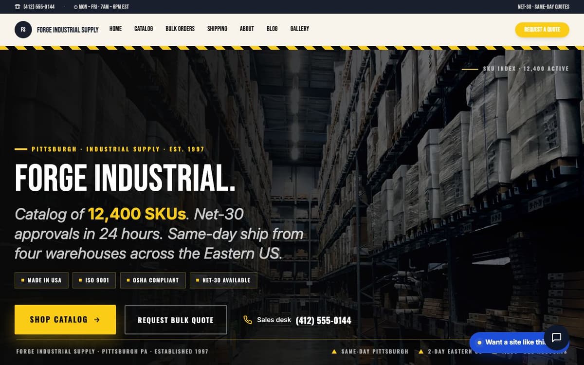 Industrial website demo built on WorkspaceCMS.ai