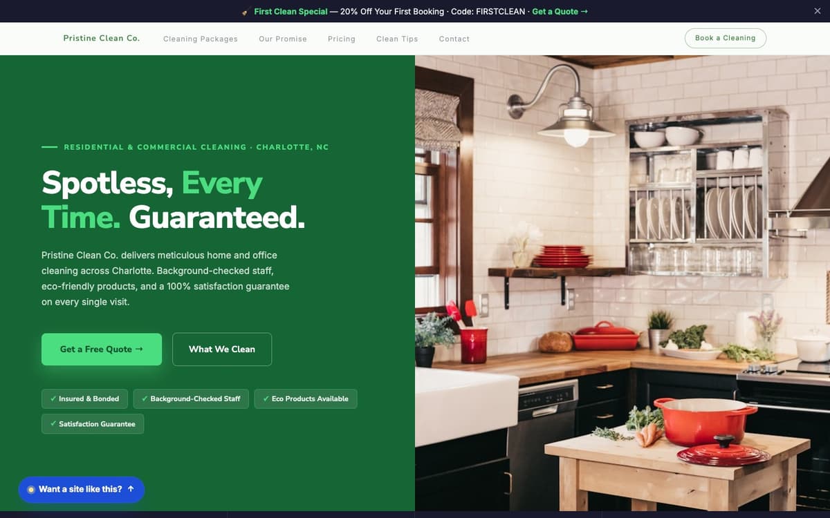 Cleaning website demo built on WorkspaceCMS.ai