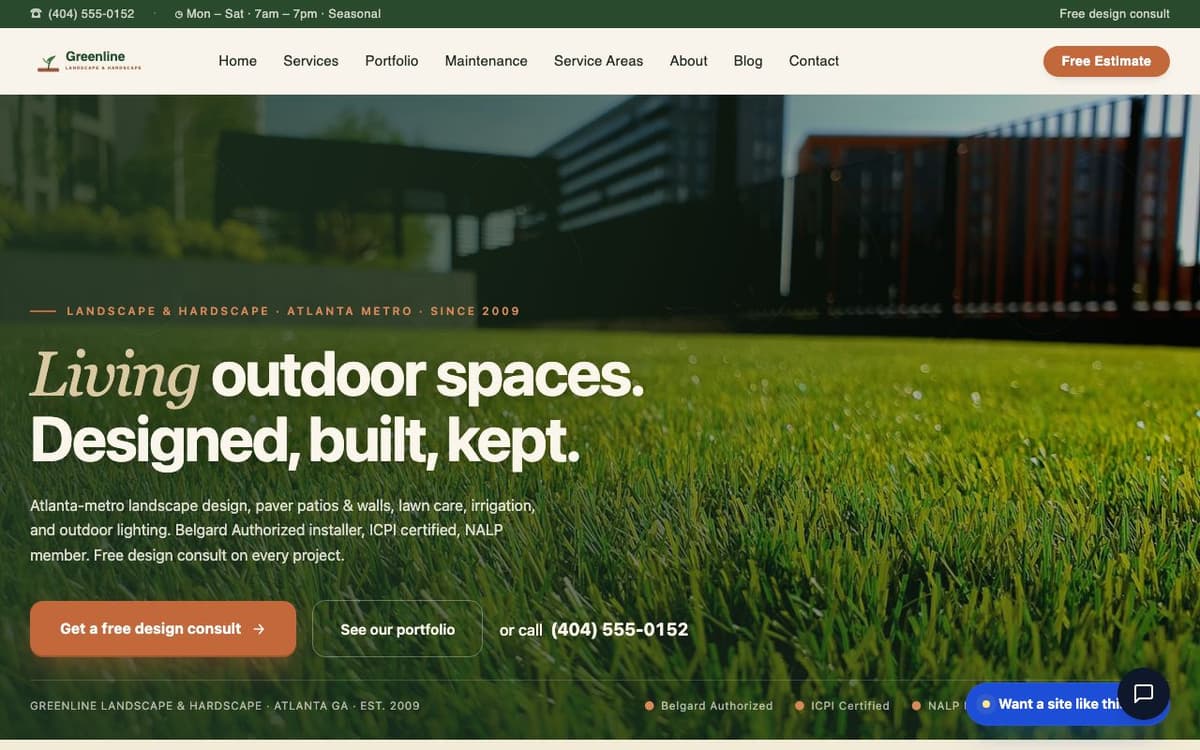 Landscaping website demo built on WorkspaceCMS.ai